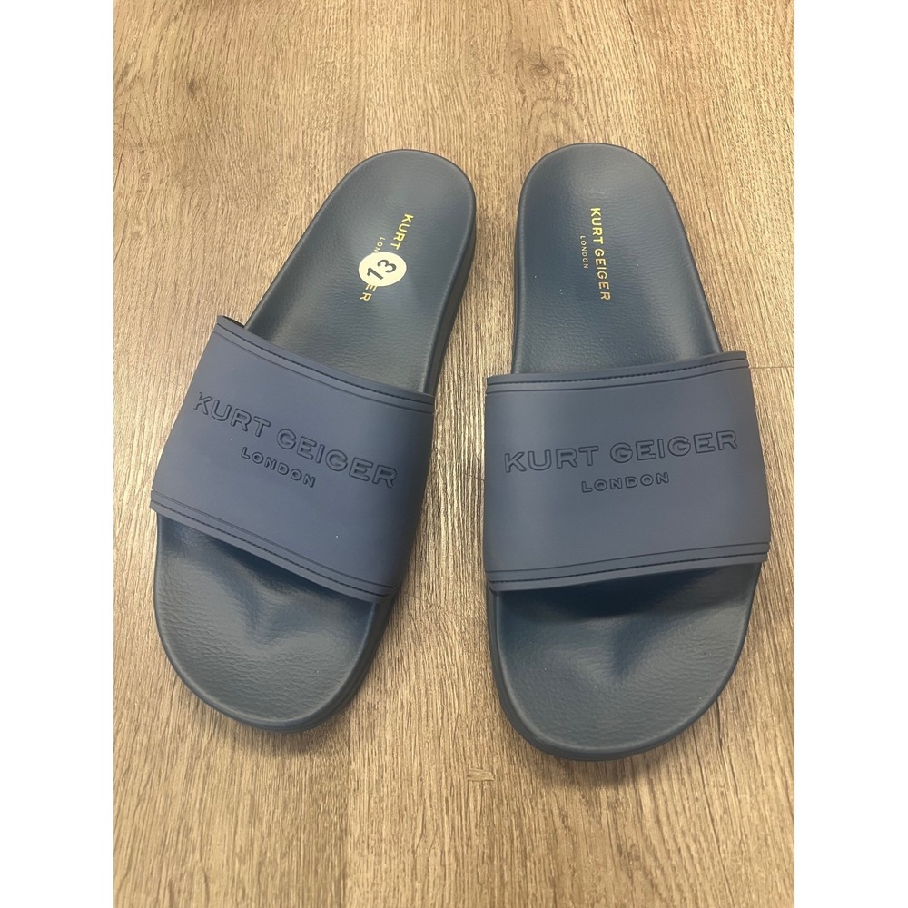 Kurt Geiger London Mens Navy Blue Rubber Logo Slide Sandals Size 13 EU 47